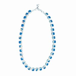 Anne Klein Blue Stone Necklace‎ Silver Tone Square Beaded Necklace 17"